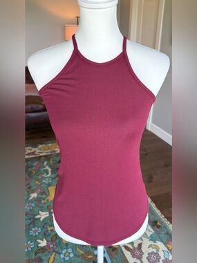 Splendid Women’s Ribbed High Neck Halter Tank Top Burgundy XS